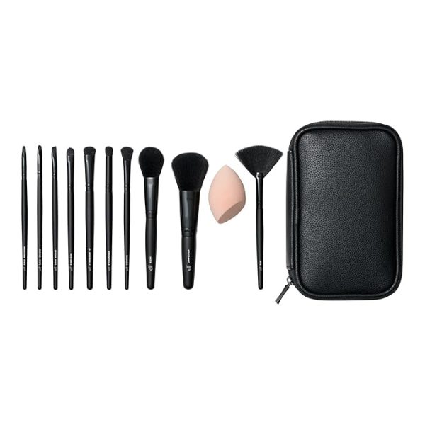 E.L.F Juego de brochas de maquillaje de cara y ojos con estuche de viaje